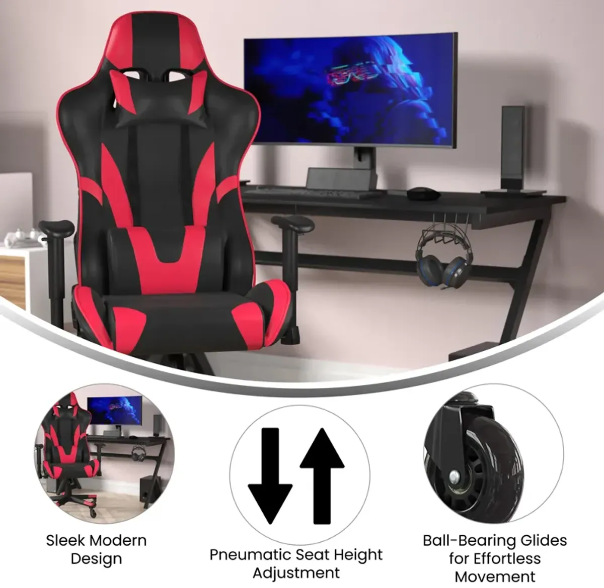 X20 Gaming Chair Racing Office Computer PC Adjustable Chair with Reclining Back and Transparent Roller Wheels in   LeatherSoft