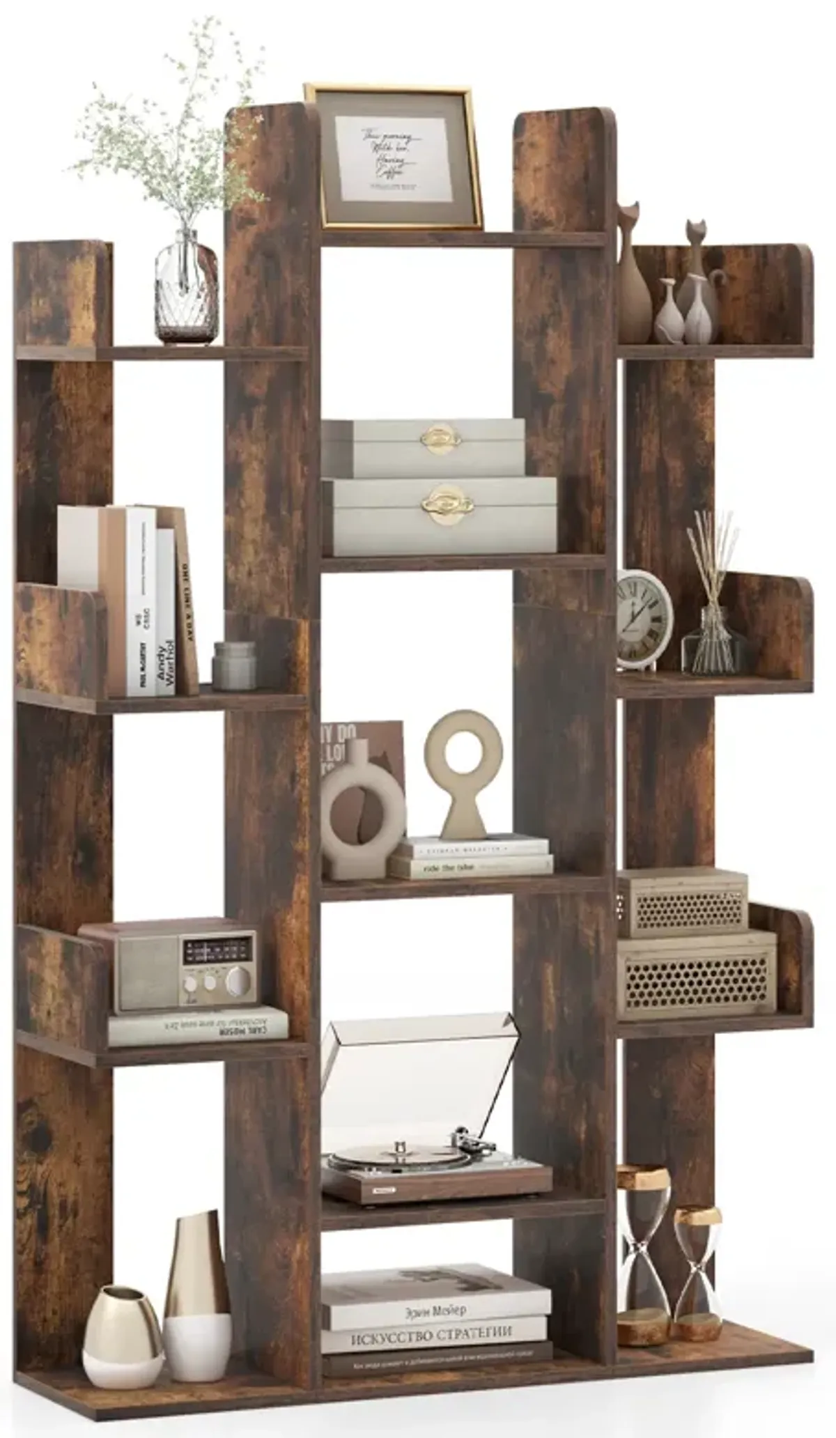 Tree-Shaped Bookshelf with 13 Compartments