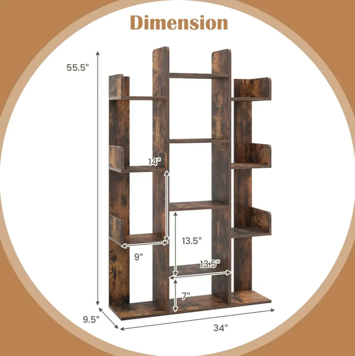 Tree-Shaped Bookshelf with 13 Compartments