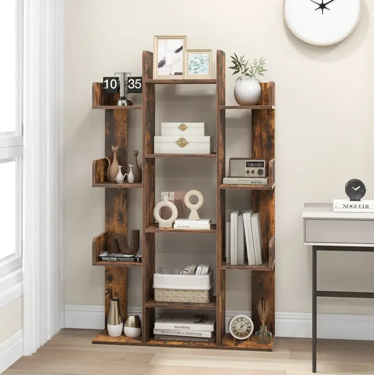 Tree-Shaped Bookshelf with 13 Compartments