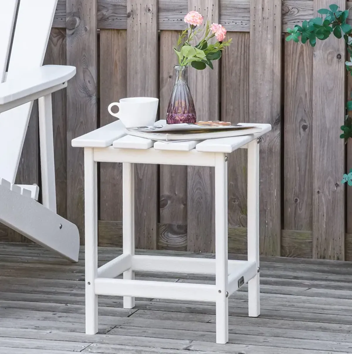 HDPE Outdoor Table: 18" Square End Table for Adirondack Chairs