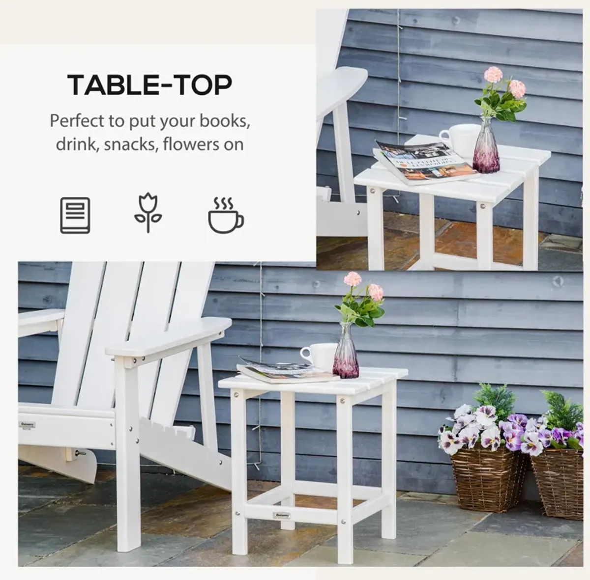 HDPE Outdoor Table: 18" Square End Table for Adirondack Chairs