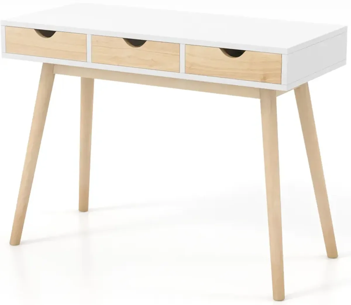 Computer Desk with 3 Drawers and Solid Rubber Wood Legs for Home Office