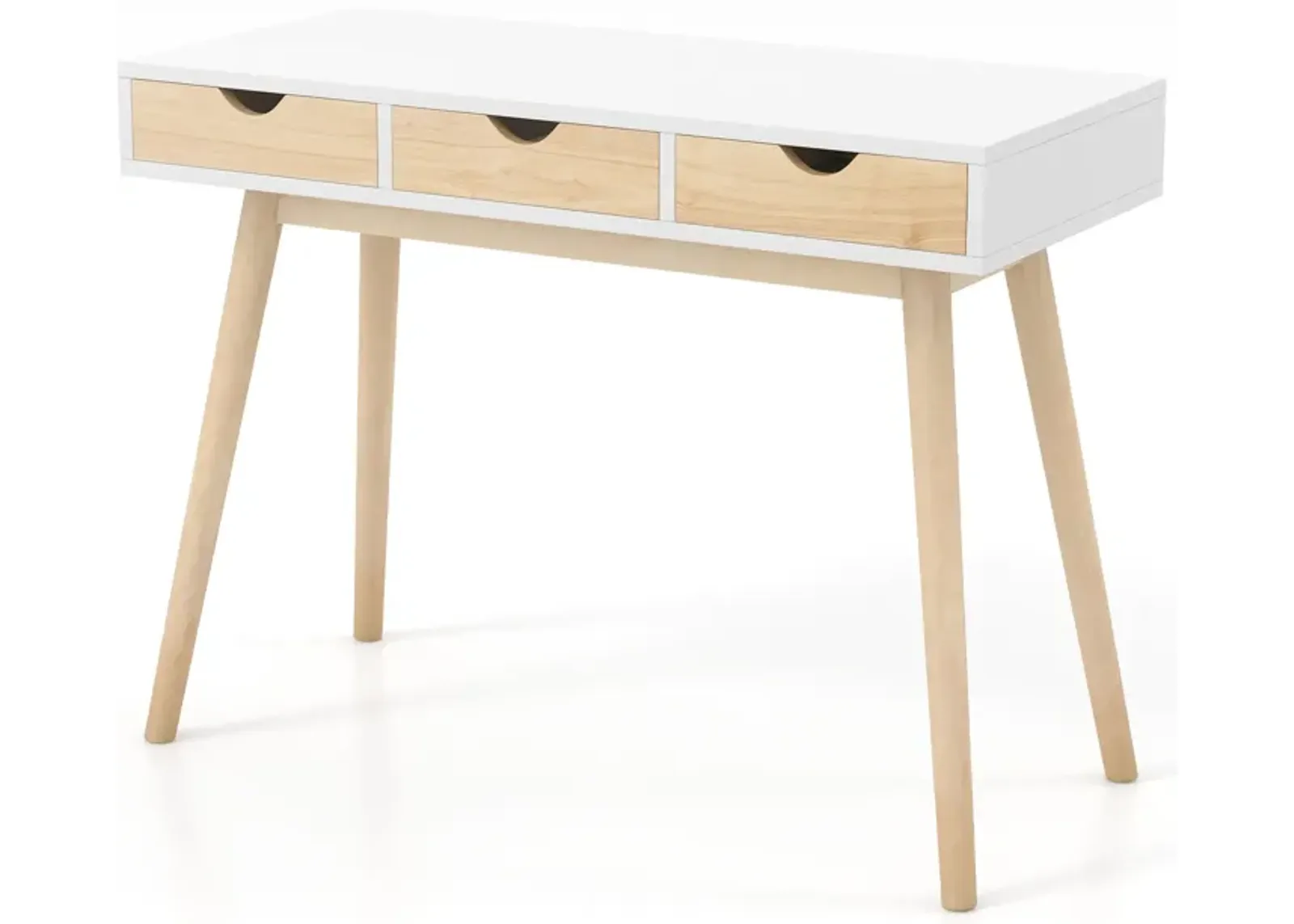 Computer Desk with 3 Drawers and Solid Rubber Wood Legs for Home Office