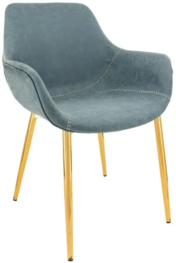 LeisureMod Markley Modern Leather Dining Arm Chair With Gold Metal Legs