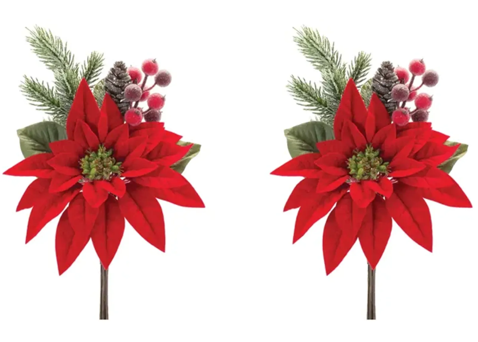 Poinsettia Artificial Flower Pick for Holiday and Christmas Décor (Set of 2)