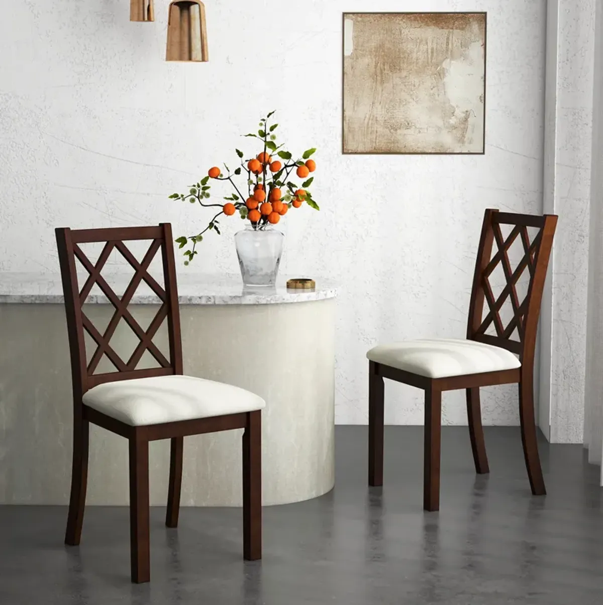 Dining Chair Set of 2 with Upholstered Seat Cushion and Rubber Wood Legs