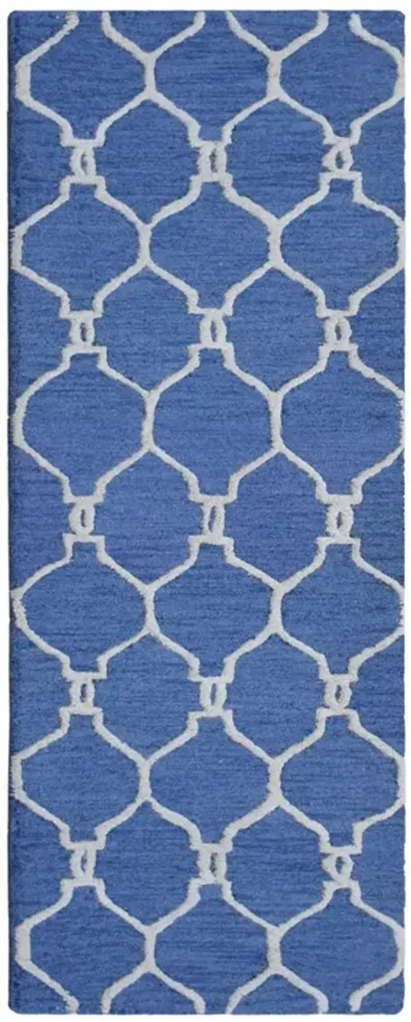 RUGSOTIC CARPETS HAND TUFTED WOOL ECO-FRIENDLY AREA RUGS  - 2'6"x8', Runner Shape, Blue & Beige, Geometric Modern Design, High Pile Handmade Anti Skid Area Rugs for Living Room, Bed Room (K01004)