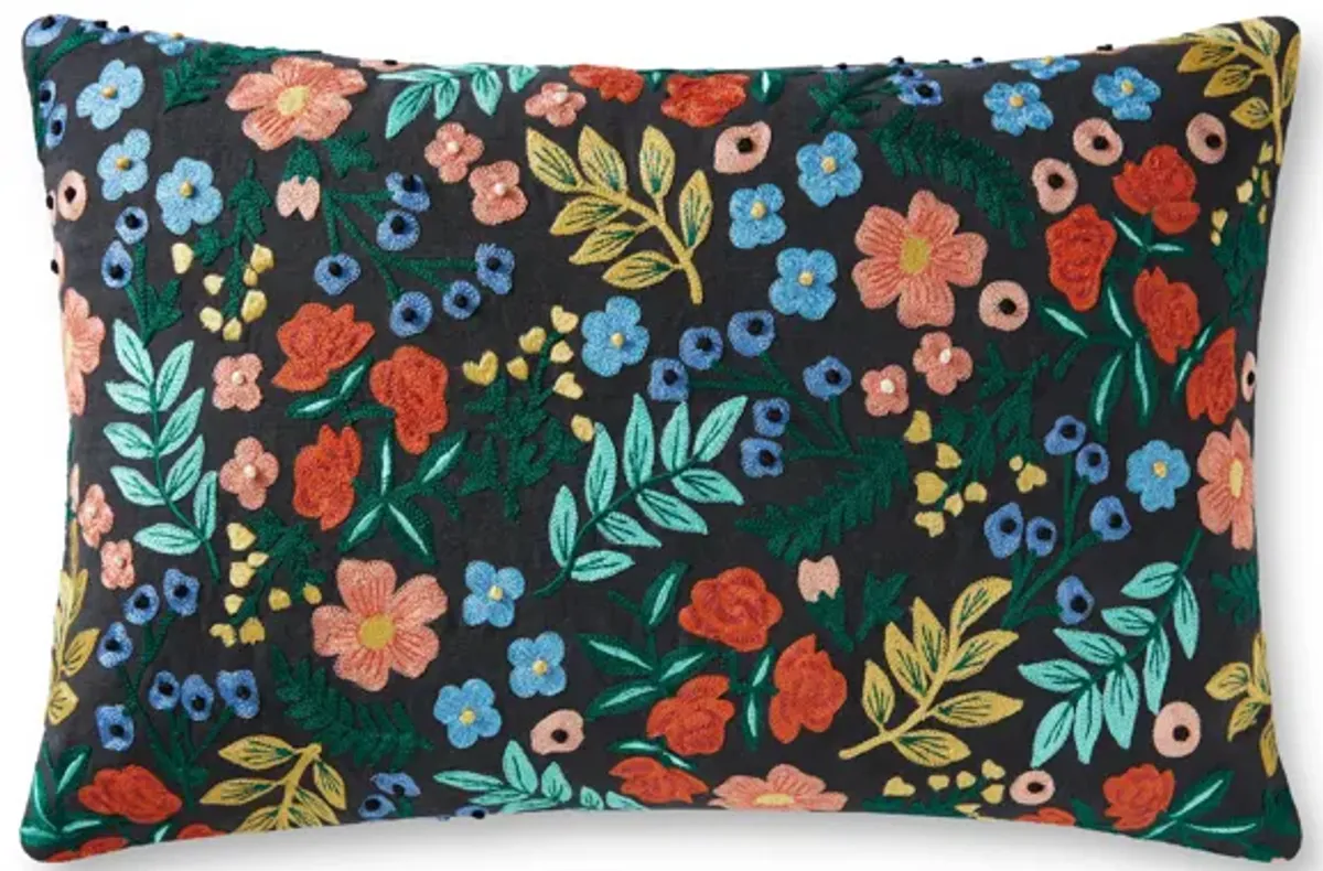 PRP0028 Wildwood Garden Black 13"x21" Down Pillow by Rifle Paper Co. × Loloi
