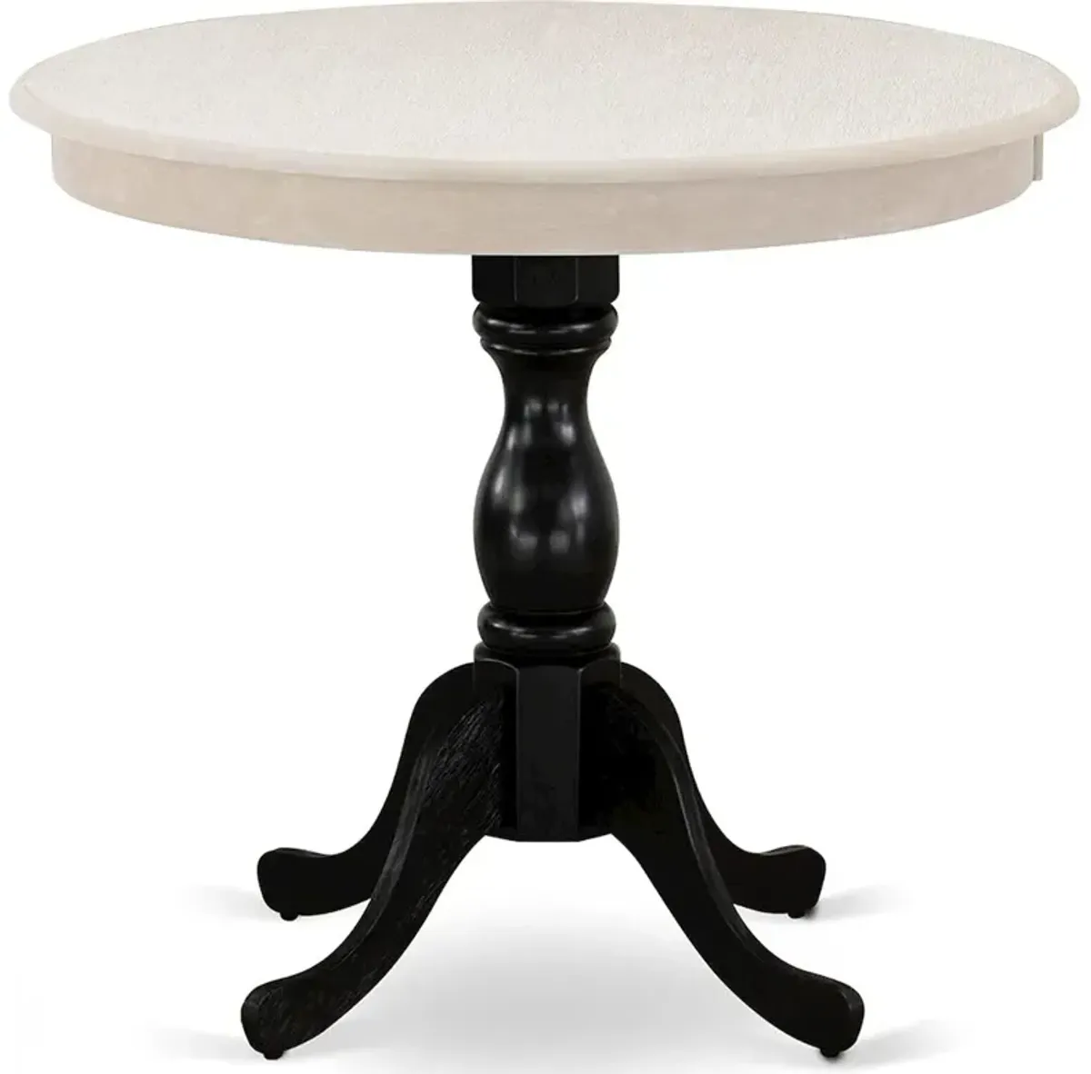 East West Furniture Antique 36 Round Kitchen Table for Compact Space - Wirebrushed Butter Cream Top & Black Pedestal