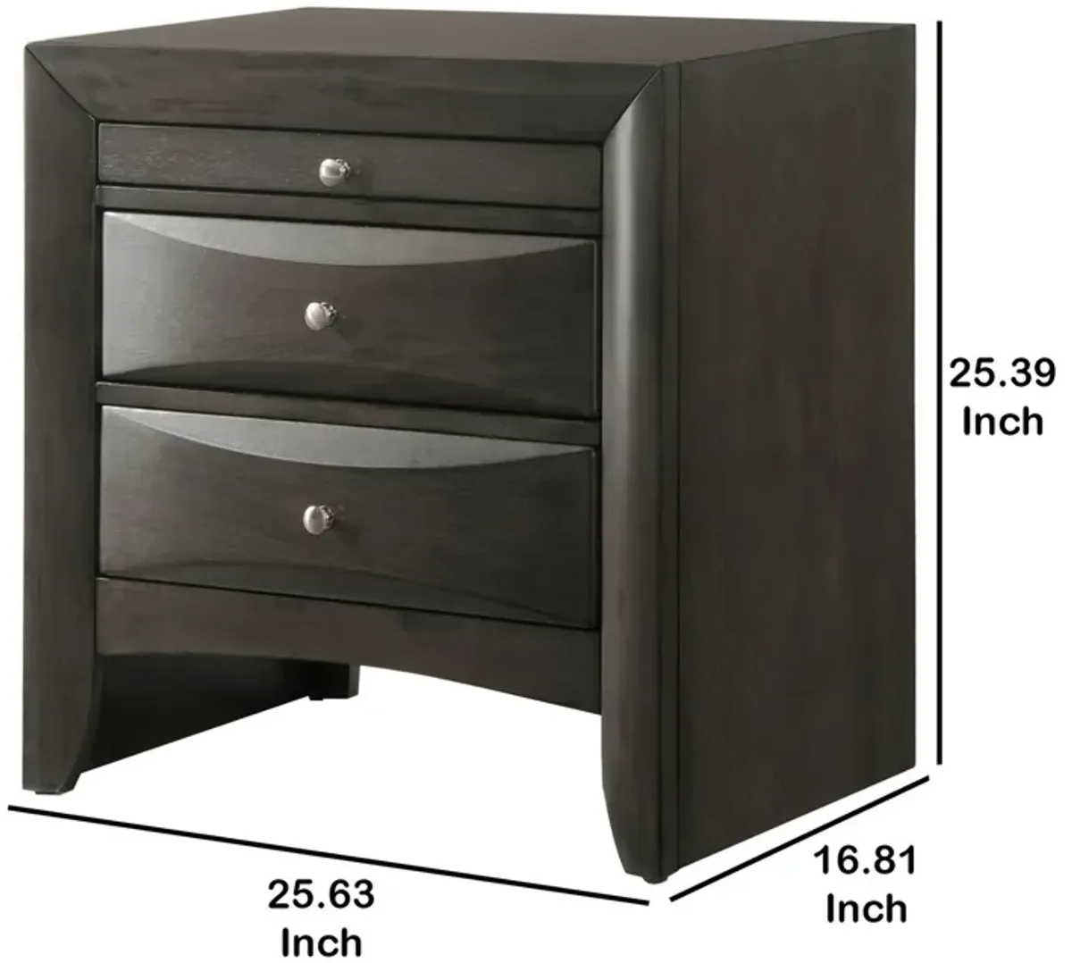 Wooden Nightstand with Bevel Drawer Front, Gray-Benzara