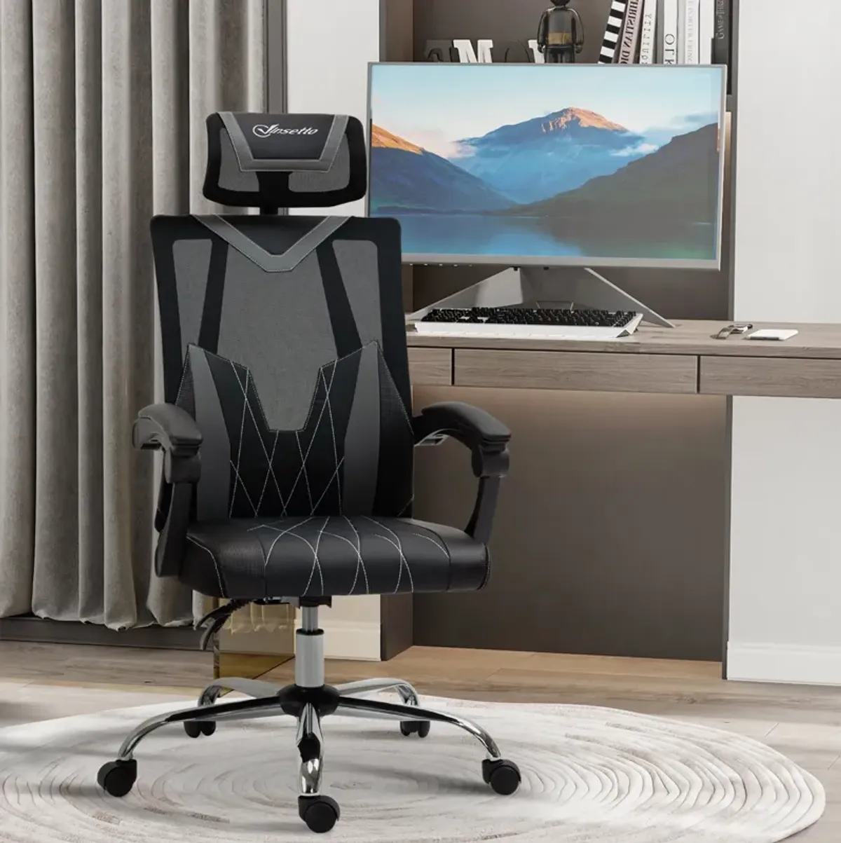 Ergonomic Mesh Seating: Desk Chair with Adjustable Headrest and Swivel