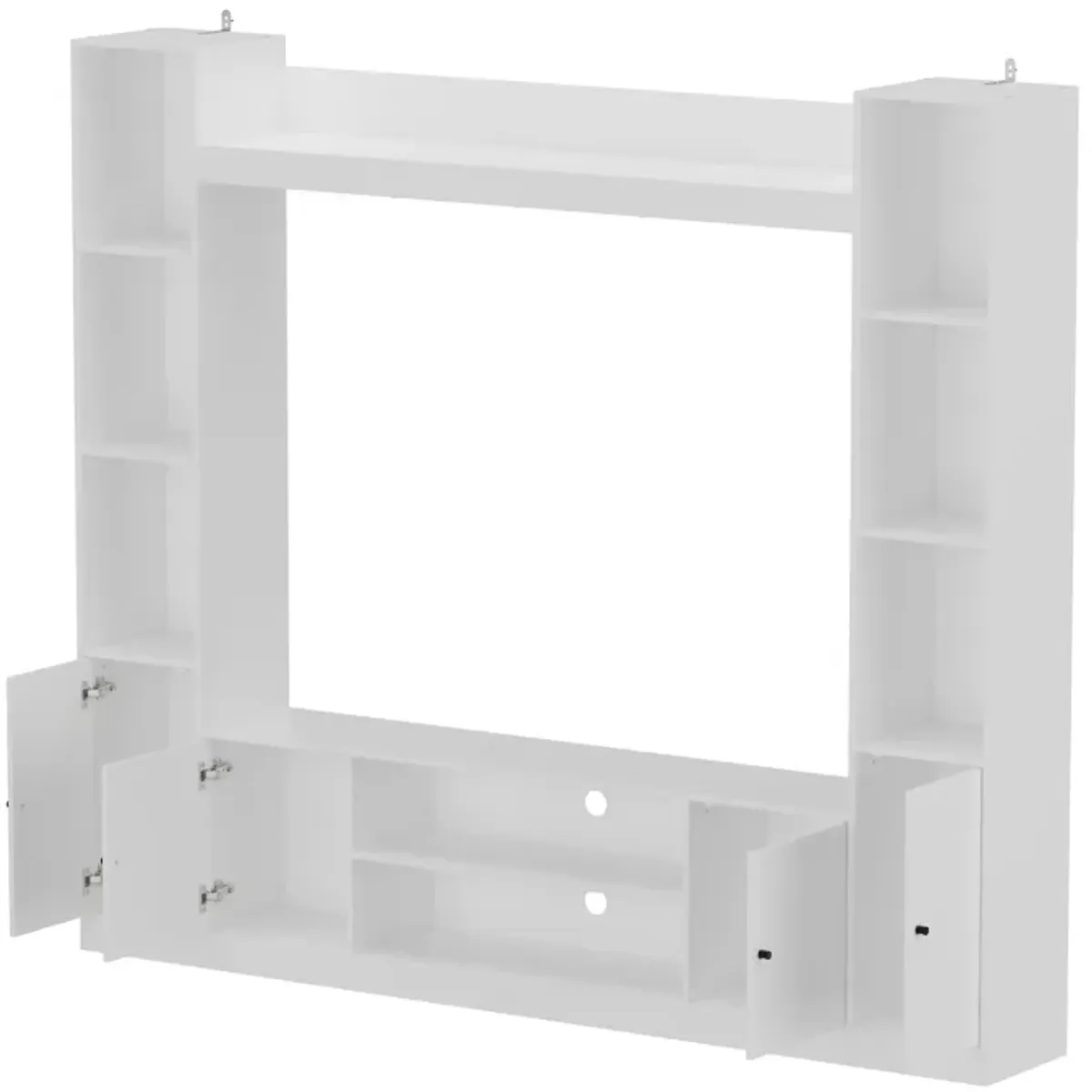 White Wood Entertainment Centers TV Stand Fits TV's up to 57 in. with Open Shelves, Door Cabinets