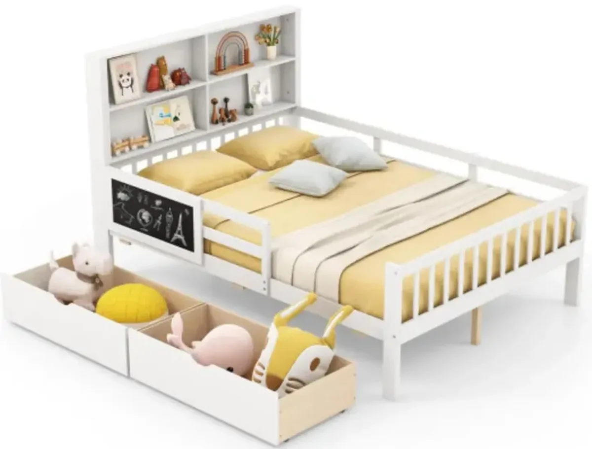 Kids Bed Frame with 2 Drawers and Bookcase Perfect for Boys and Girls' Bedrooms