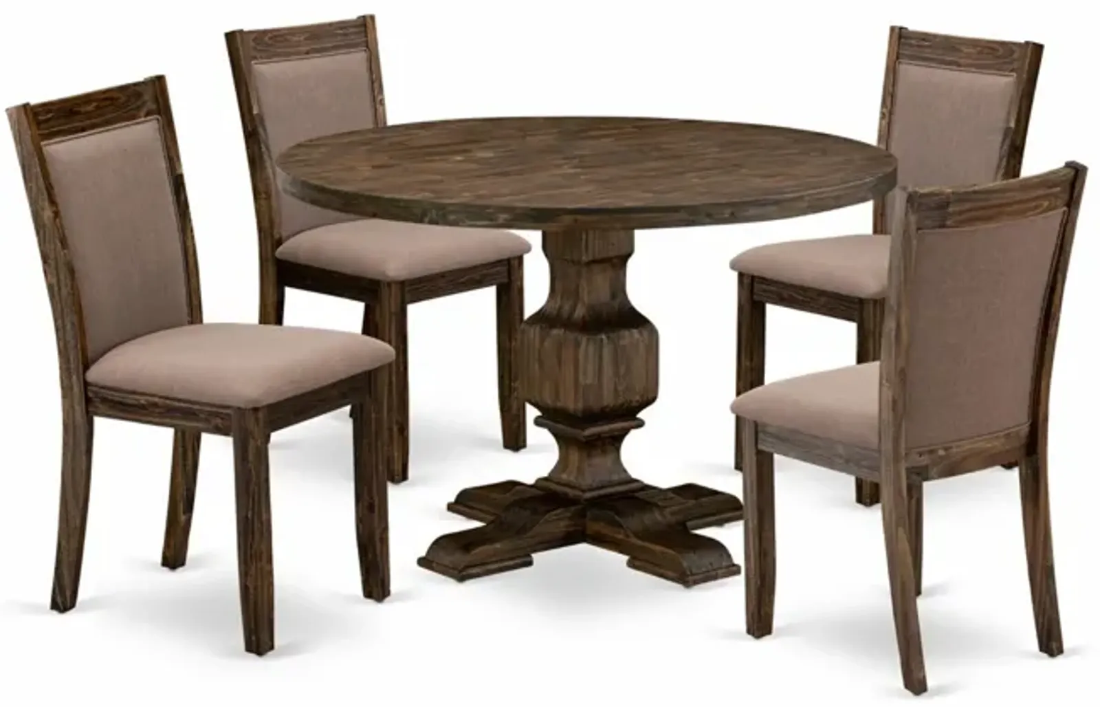 East West Furniture I3MZ5-748 5Pc Kitchen Set - Round Table and 4 Parson Chairs - Distressed Jacobean Color