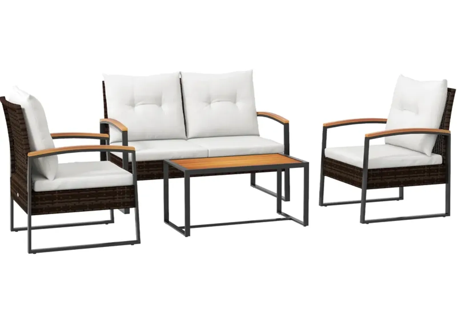 Outsunny 4 Piece Patio Furniture Set with Loveseat Sofa, 2 Chairs, and Table