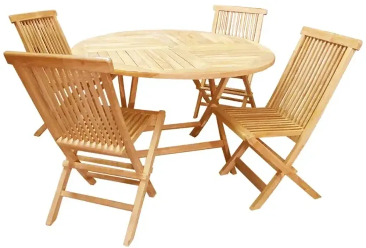 Teak Crestwood Round Dining Set                   (1 table & 4 chairs)