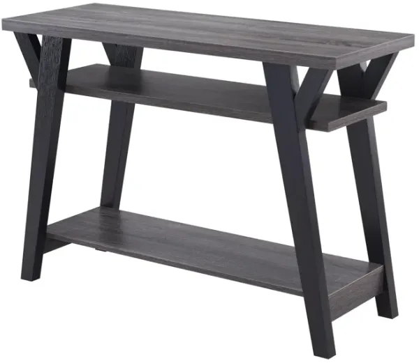 Distressed Grey & Black Console Table with 2 Tier Shelving Unit