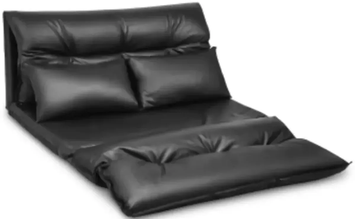 Hivvago Foldable PU Leather Leisure Floor Sofa Bed with 2 Pillows-Black