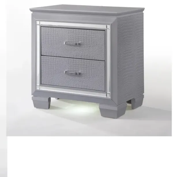Streamdale Glam Silver Nightstand with Night Light
