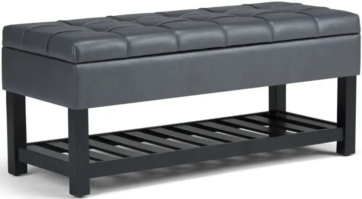 Saxon 44 inch Wide Transitional Rectangle Storage Ottoman Bench in Stone Grey Faux Leather
