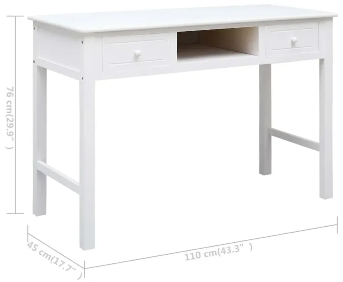 vidaXL Writing Desk White 43.3"x17.7"x29.9" Wood