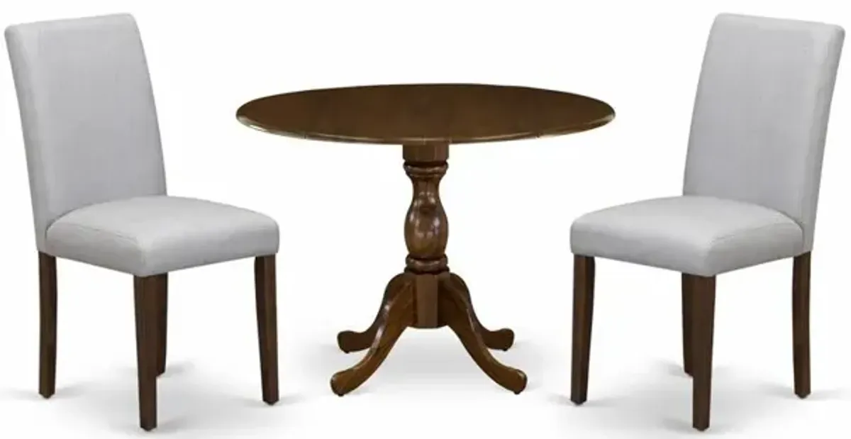 East West Furniture DMAB3-AWA-05 3 Piece Kitchen Table Set Includes 1 Drop Leaves Wood Table and 2 Grey Linen Fabric Parson Dining Room Chairs with High Back - Acacia Walnut Finish