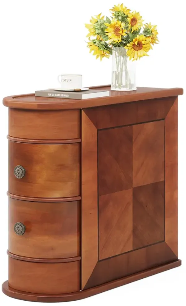 End Table with 2 Drawers, Sofa Side Table with Storage, No Assembly Required, Closed Back, Slim Nightstand Vintage Wood Chairside Bedside Narrow Accent Table for Living Room Bedroom, Deck Boxes