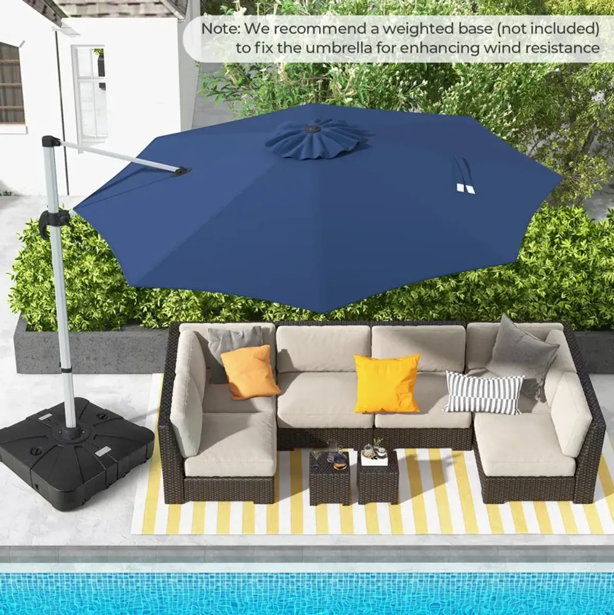 11 FT Outdoor Patio Umbrella with 360° Rotation and Adjustable Tilt for Full Sun Coverage