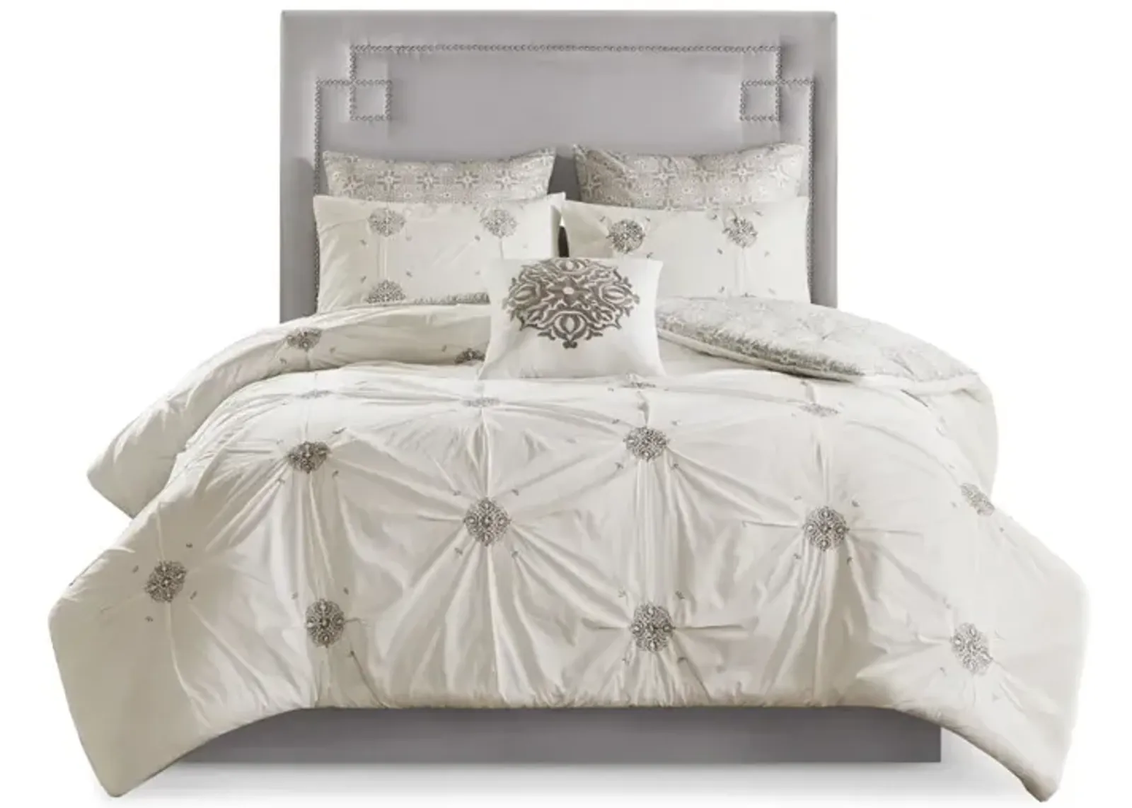 Gracie Mills Donna Shabby Chic Reversible 6-Piece Embroidered Cotton Comforter Set