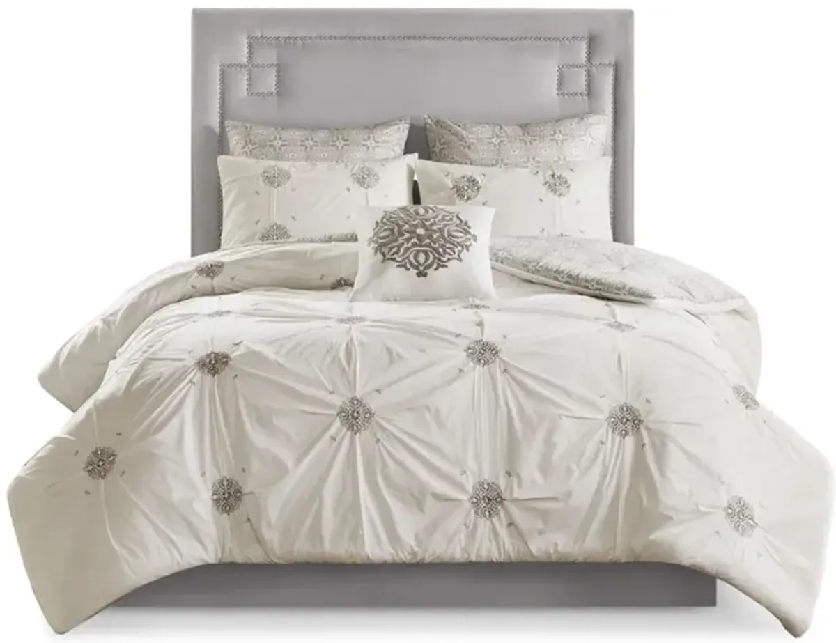 Gracie Mills Donna Shabby Chic Reversible 6-Piece Embroidered Cotton Comforter Set