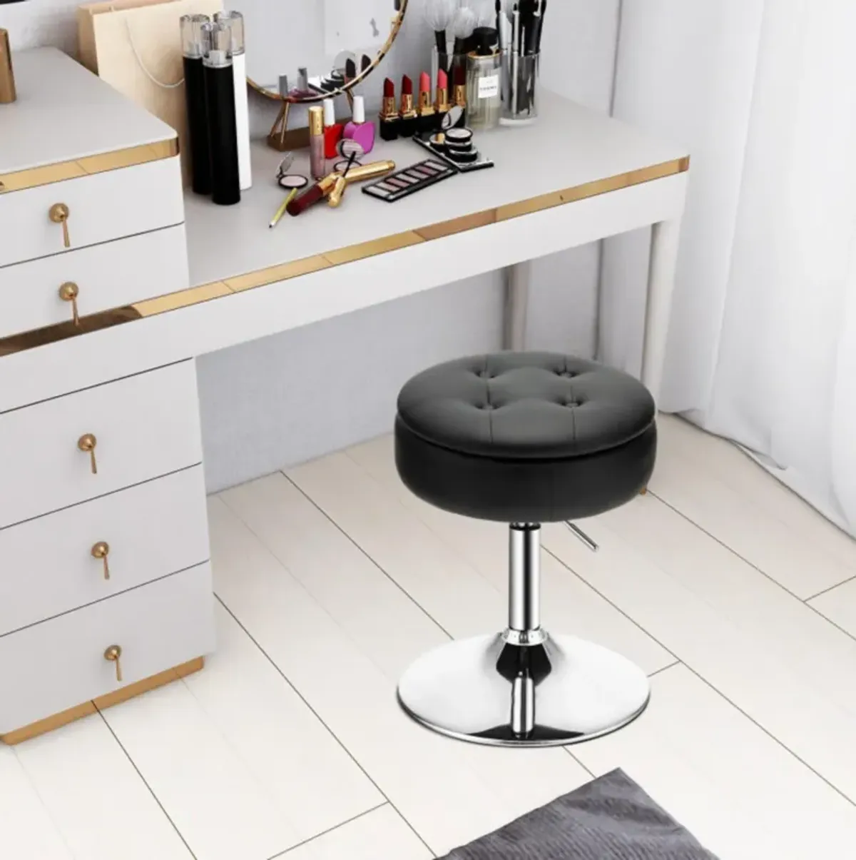 Hivvago Adjustable 360� Swivel Storage Vanity Stool with Removable Tray