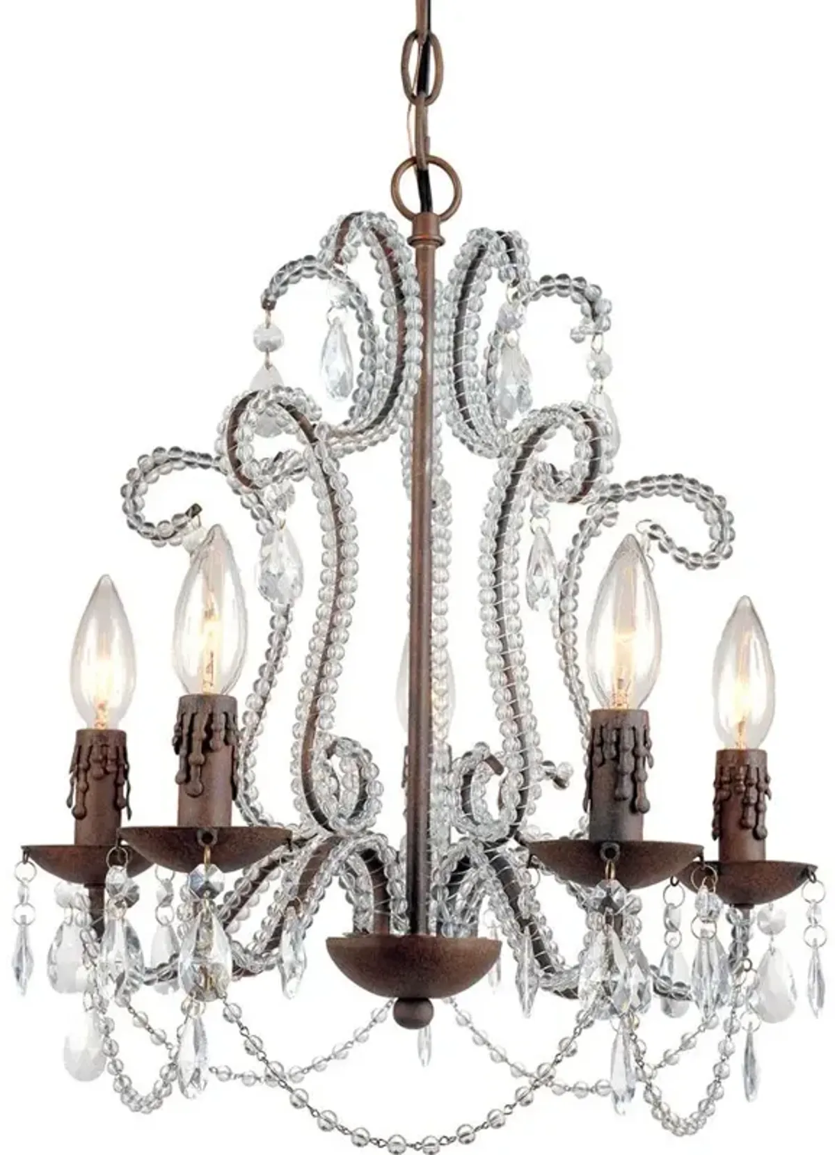 Beloved Mini Chandelier, 5-60W Candle Bulbs, 17"HX15"W, Hardwire Option