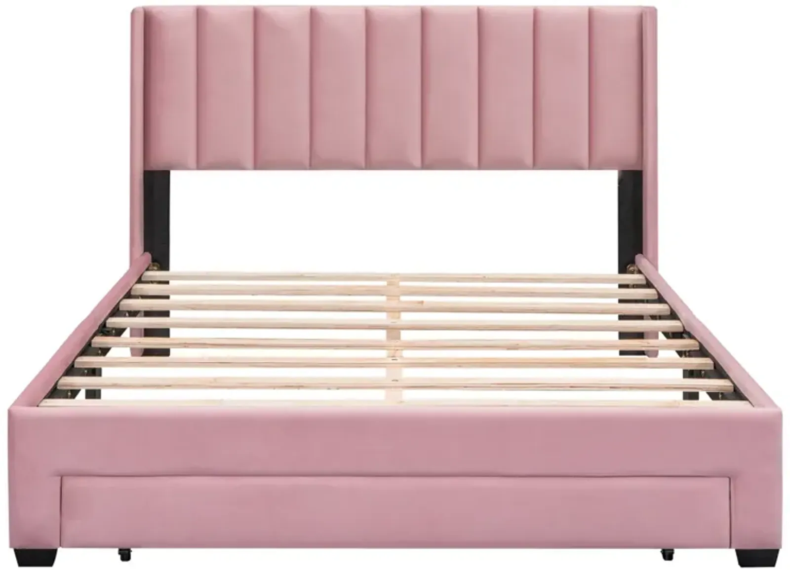 Queen Size Storage Bed Velvet Upholstered Platform Bed with a Big Drawer