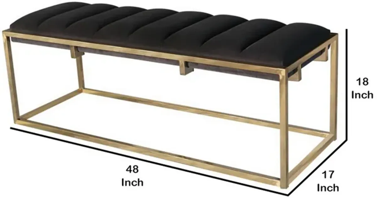 Metal Bench with Deep Vertical Channeling, Gold and Black - Benzara