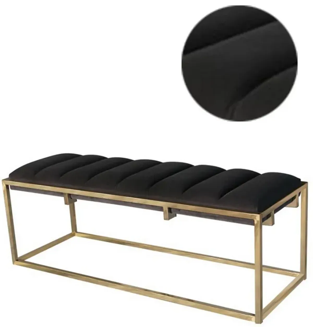 Metal Bench with Deep Vertical Channeling, Gold and Black - Benzara