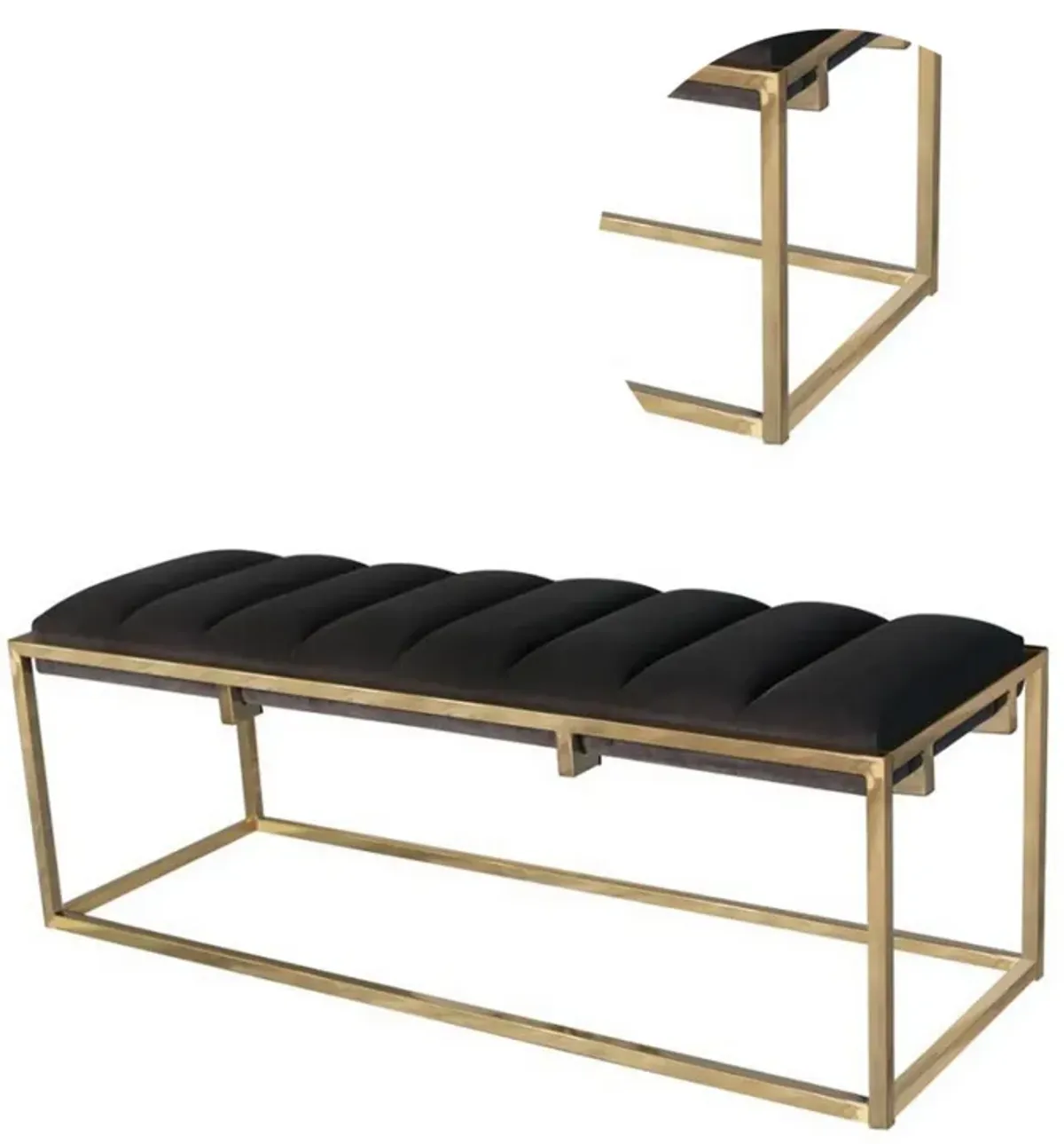 Metal Bench with Deep Vertical Channeling, Gold and Black - Benzara