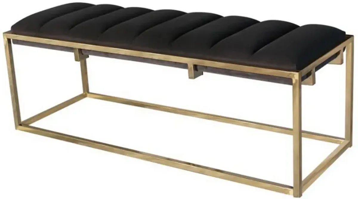 Metal Bench with Deep Vertical Channeling, Gold and Black - Benzara