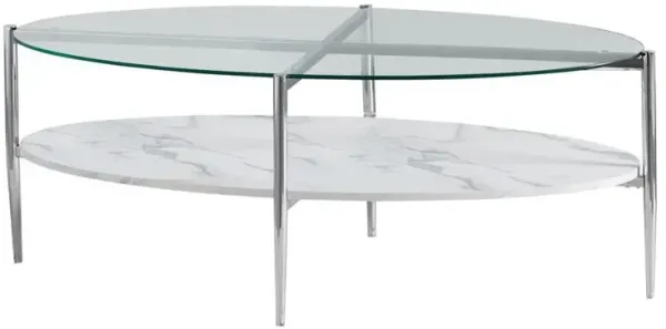 Cadee Round Glass Top Coffee Table White and Chrome