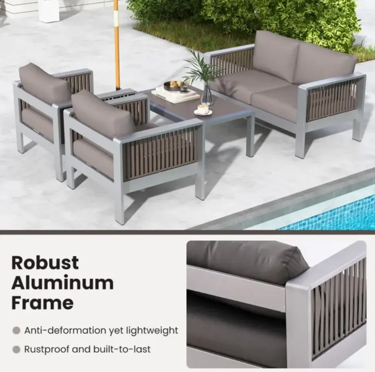 Hivvago Patio Aluminum Loveseat Sofa Outdoor Furniture Set with Thick Back and Seat Cushions