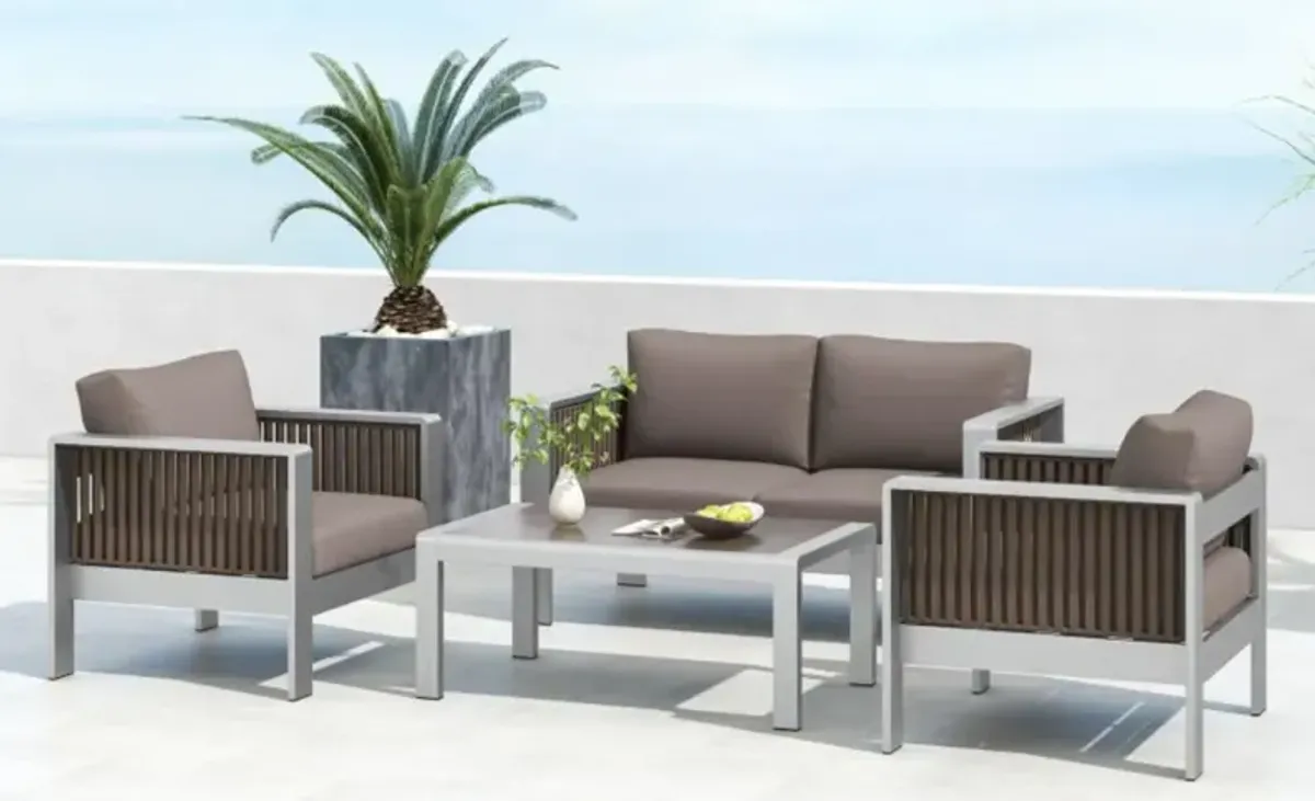 Hivvago Patio Aluminum Loveseat Sofa Outdoor Furniture Set with Thick Back and Seat Cushions