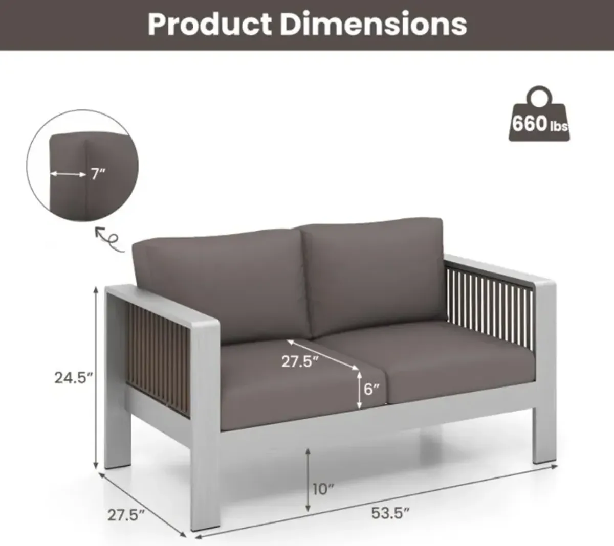 Hivvago Patio Aluminum Loveseat Sofa Outdoor Furniture Set with Thick Back and Seat Cushions