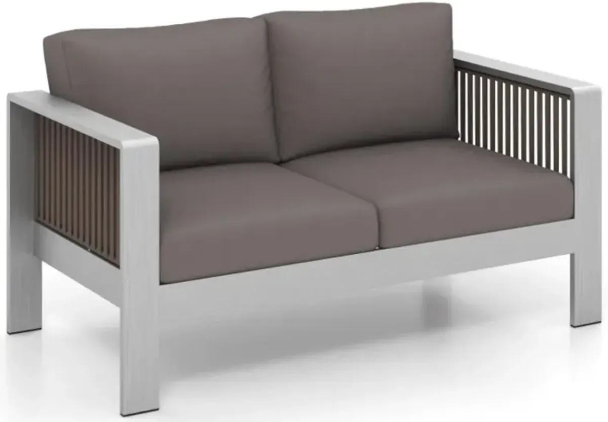 Hivvago Patio Aluminum Loveseat Sofa Outdoor Furniture Set with Thick Back and Seat Cushions