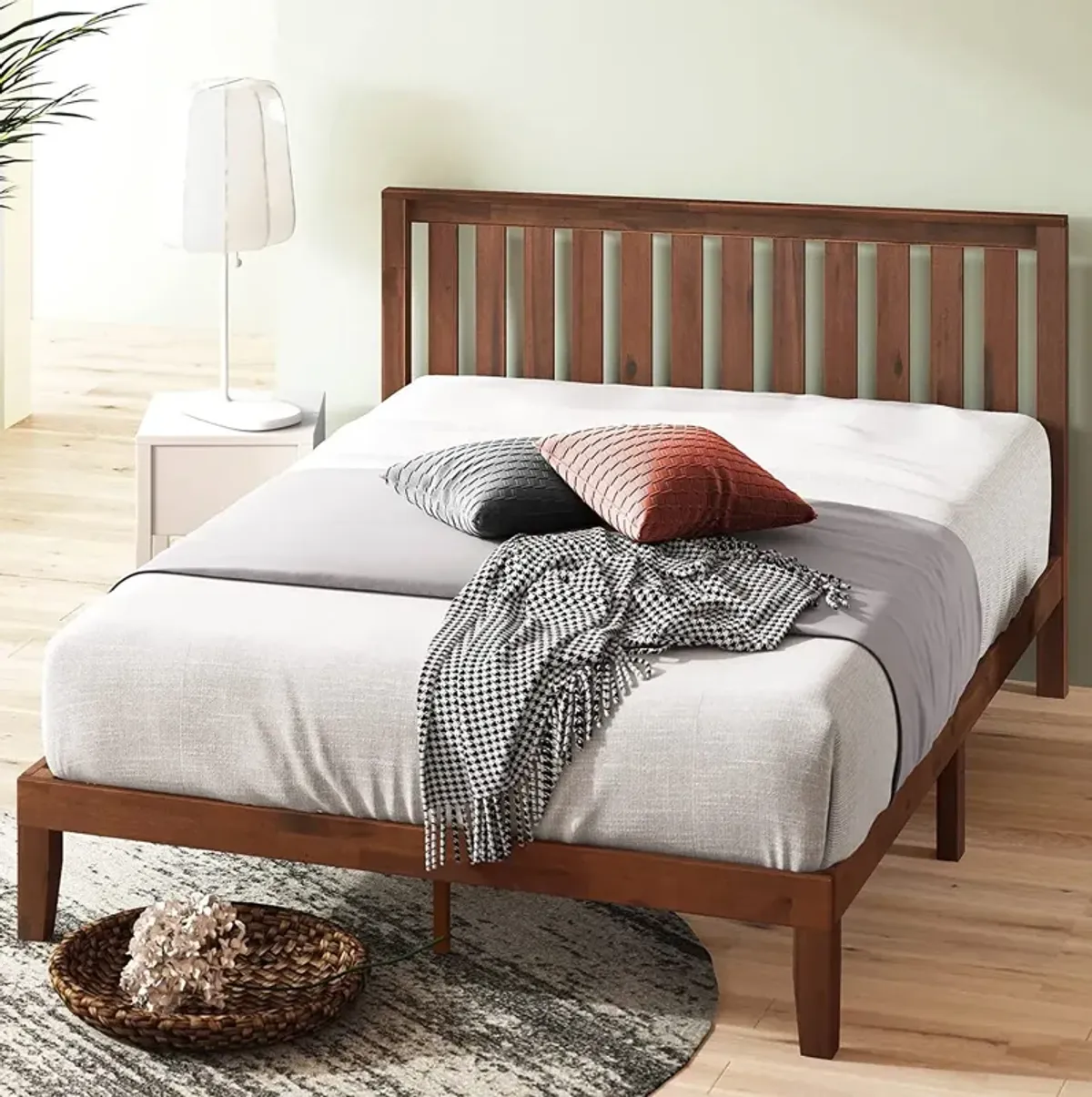 Hivvago King size Solid Wood Platform Bed Frame with Headboard in Espresso Finish