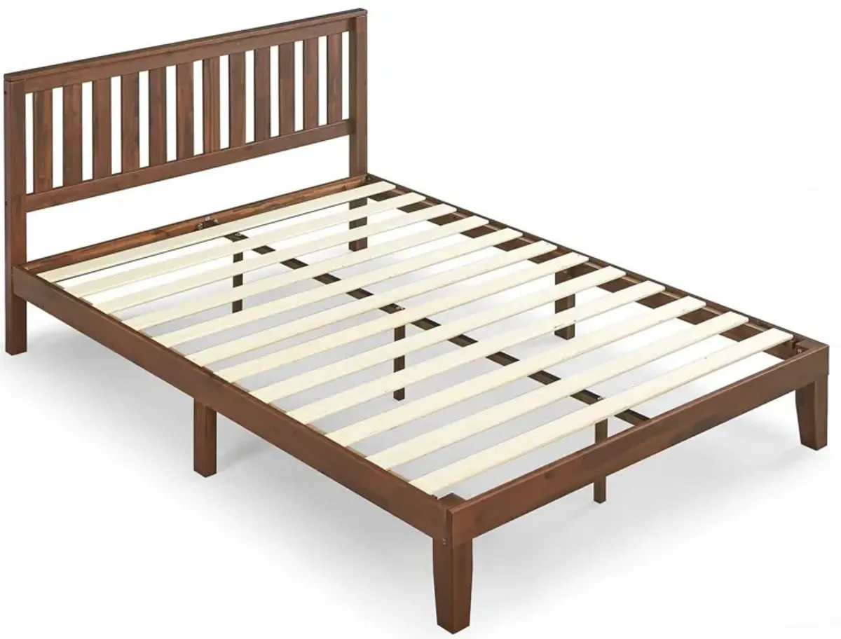 Hivvago King size Solid Wood Platform Bed Frame with Headboard in Espresso Finish