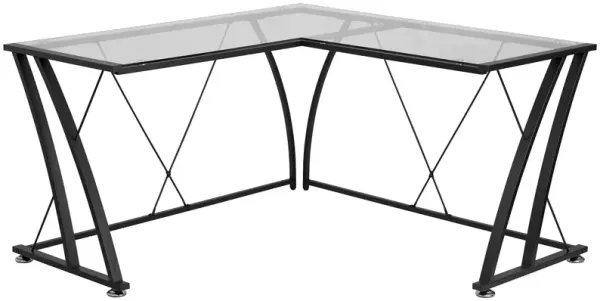 Flash Furniture Singleton Glass L-Shape Computer Desk with Black Metal Frame