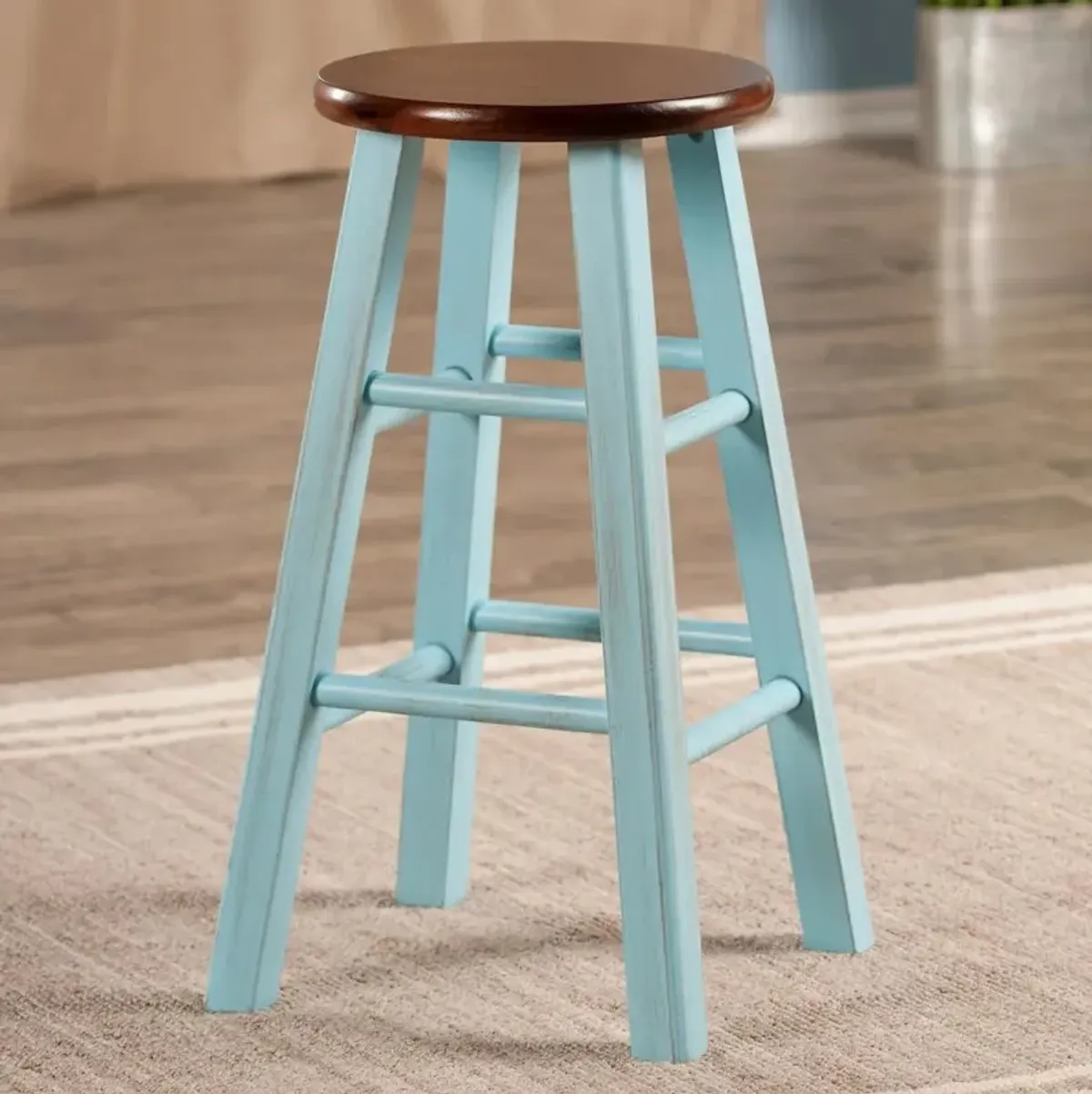 Ivy 24" Counter Stool Rustic Light Blue w/ Walnut Seat