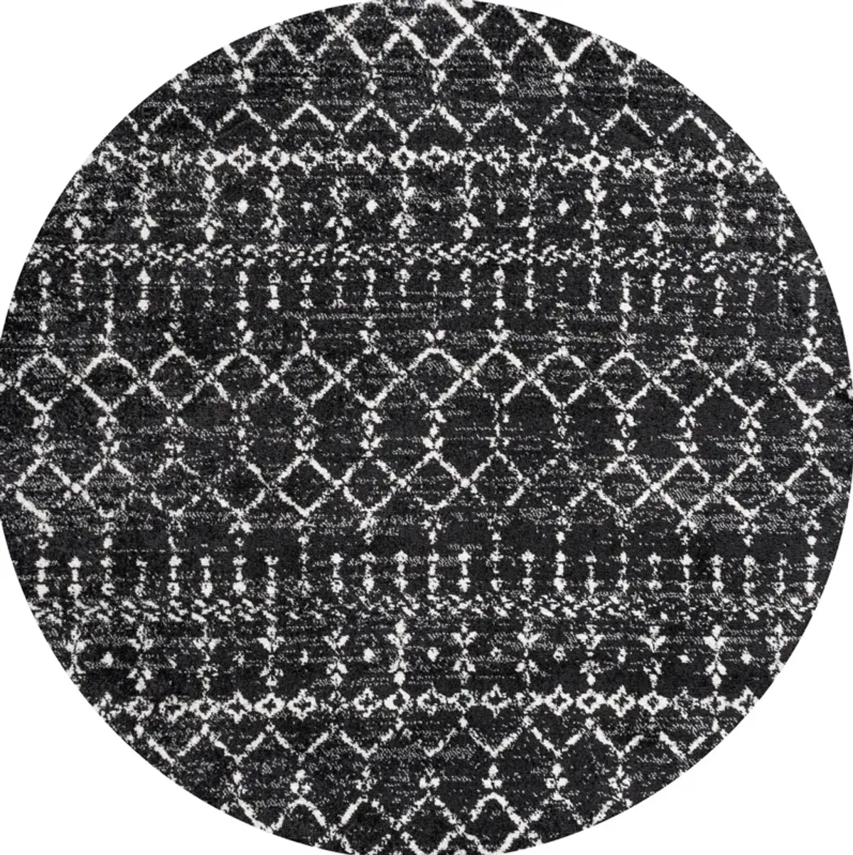 Moroccan HYPE Boho Vintage Diamond Black/Ivory 3' Round Area Rug