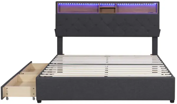 Upholstered Platform Bed with Storage Headboard