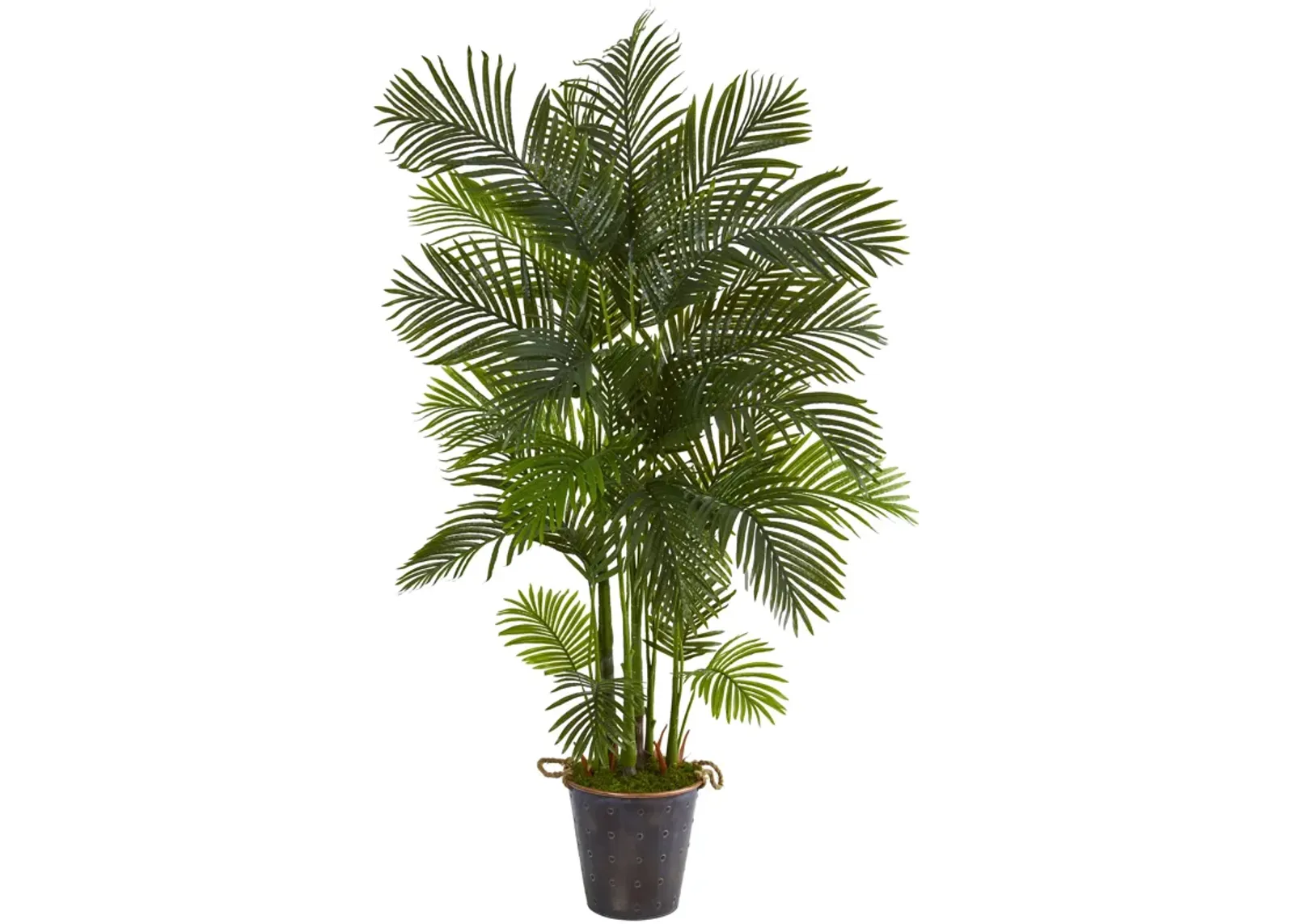 HomPlanti 75 Inches Areca Palm Artificial Tree in Decorative Metal Pail with Rope